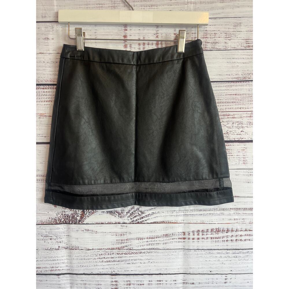 Forever 21 Faux Leather Sheer Hemline Womens/Girls Black Mini Skirt Size Small